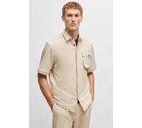 Funktionshemd BOSS GREEN "B Rib Glamping L", Herren, Gr. L, N-Gr, open beige284, Web, Obermaterial: 95% Polyester, 5% Elasthan, unifarben, regular fit, hoch geschlossener Ausschnitt, eingesetzt eckige