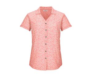 Funktionshemd KILLTEC "KOS 86 WMN WVN SHRT", Damen, Gr. 42, Normalgrößen, rosa (pfirsich), Obermaterial: 92% Polyester, 8% Elasthan, Hemden, Schnelltrocknende Damenbluse mit floralem Print und Zierrie