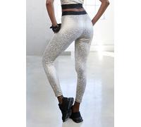 Funktionsleggings LASCANA ACTIVE, Damen, Gr. L (44/46), N-Gr, gold (weiß, gold), Obermaterial: 85% Polyester, 15% Elasthan, animal-print, bedruckt, figurbetont knöchellang, Hosen, Sportleggings mit gl