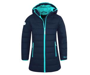Funktionsmantel TROLLKIDS "GIRLS STAVANGER COAT", Kinder, Gr. 104, blau (dunkelblau), Steppware, Obermaterial: 100% Polyester. Futter: 100% Polyester. Wattierung: 100% Polyester, kontrastfarbene Detai