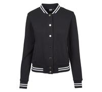 Fleecejacke URBAN CLASSICS "Urban Classics Damen Ladies College Sweat Jacket", Damen, Gr. L, schwarz-weiß (schwarz, schwarz), 65% Baumwolle, 35% Polyester, mehrfarbig, normal, amerikanischer Ausschnit