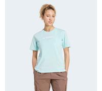 Funktionsshirt ADIDAS TERREX "CLASSIC LOGO", Damen, Gr. S, blau (semi flash aqua), Obermaterial: 100% Baumwolle, normal, Rundhals, Shirts Funktionsshirt, für Sportmode und Outdoormode, mit Kurzarmdesi
