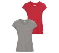 Funktionsshirt FAYN SPORTS "Double Pack Essential", Damen, Gr. 34, schwarz (anthra melange, salsa rot), Jersey, Obermaterial: 58% Baumwolle, 38% Polyester, 4% Elasthan, unifarben, figurbetont, V-Aussc