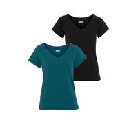 Funktionsshirt FAYN SPORTS "Double Pack Essential", Damen, Gr. 42, grün (schwarz, petrol), Jersey, Obermaterial: 58% Baumwolle, 38% Polyester, 4% Elasthan, figurbetont, V-Ausschnitt, Shirts Funktionss