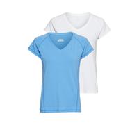 Funktionsshirt FAYN SPORTS "Double Pack Essential", Damen, Gr. 44, azurblau, weiß, Jersey, Obermaterial: 58% Baumwolle, 38% Polyester, 4% Elasthan, figurbetont, V-Ausschnitt, Shirts Funktionsshirt, Ku