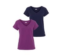 Funktionsshirt FAYN SPORTS "Double Pack Essential", Damen, Gr. 50, bunt (navy, fuchsia), Jersey, Obermaterial: 58% Baumwolle, 38% Polyester, 4% Elasthan, figurbetont, V-Ausschnitt, Shirts Funktionsshi