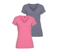 Funktionsshirt H.I.S "Activewear", Damen, Gr. 36, bunt (blau, hellpink), Obermaterial: 92% Polyester, 8% Elasthan, figurbetont, V-Ausschnitt, Shirts Funktionsshirt, sportlicher Stil, V-Ausschnitt, für