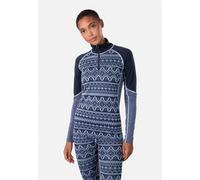 Funktionsshirt KARI TRAA "MALIA", Damen, Gr. S, blau, 50% Lyocell, 50% Wolle, Jacquardmuster, bestickt, lang, hoch geschlossener Ausschnitt, Shirts Funktionsshirt, mit toller Musterung und Flatlock-Nä