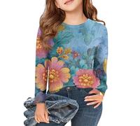 Funktionsshirt Kinder Langarm Cute Basic Bauchfreie Korean Femboy Coquette Rückenfreies Going Out Vintage Y2k Top Cartoon Fashion Long Sleeve Langarmshirt Herren Baumwolle Blau