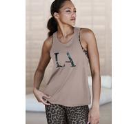 Funktionsshirt LASCANA ACTIVE, Damen, Gr. 40/42, braun (nougat), Single Jersey, Obermaterial: 100% Polyester, bedruckt, unifarben, figurumspielend hüftlang, Rundhals, Shirts Funktionsshirt, mit Cut ou