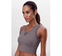 Funktionsshirt LASCANA ACTIVE, Damen, Gr. M (40/42), grau (stone), Jersey, Obermaterial: 95% Baumwolle, 5% Elasthan, unifarben, Mesh, sportlich, figurbetont bauchfrei, Rundhals, ohne Ärmel, Shirts Spo