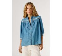 Funktionsshirt PEPE JEANS "shirt LIVIA EMBROIDERED", Damen, Gr. XS, blau (4, oz rigiddenim), 100% Baumwolle, Shirts Funktionsshirt (43771646-XS) 4, oz rigiddenim