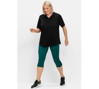 Funktionsshirt SHEEGO "Funktionsshirt", Damen, Gr. 40/42, schwarz, 73% Baumwolle, 27% Polyester, unifarben, V-Ausschnitt, Kurzarm, Shirts (11731643-40) schwarz