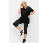 Funktionsshirt SHEEGO "Funktionsshirt", Damen, Gr. 40, schwarz, 73% Baumwolle, 27% Polyester, unifarben, V-Ausschnitt, Shirts Funktionsshirt (50387234-40) schwarz