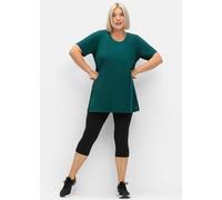 Funktionsshirt SHEEGO "Funktionsshirt", Damen, Gr. 52/54, blau (petrol), 73% Baumwolle, 27% Elasthan, unifarben, Rundhals, Shirts Funktionsshirt (14333320-52) petrol