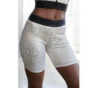 Funktionsshorts LASCANA ACTIVE, Damen, Gr. S (36/38), N-Gr, weiß (gold, weiß), Jersey, Obermaterial: 85% Polyester, 15% Elasthan, bedruckt, figurbetont ca. Mitte Oberschenkel, Hosen, Radlerhose mit gl