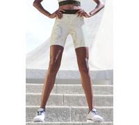 Funktionsshorts LASCANA ACTIVE, Damen, Gr. XS (32/34), N-Gr, gold (weiß, goldfarben), Obermaterial: 85% Polyester, 15% Elasthan, bedruckt, gemustert, glänzend, eng ca. Mitte Oberschenkel, Hosen, mit g