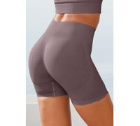 Funktionsshorts LASCANA "Po Push Up", Damen, Gr. M (40/42), N-Gr, braun, Rippware, Obermaterial: 91% Polyamid, 8% Elasthan, 1% Polyester, unifarben, figurbetont ca. Mitte Oberschenkel, Hosen, mit Ripp