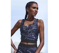 Funktionstop LASCANA ACTIVE, Damen, Gr. XS (32/34), blau (blau, silber), Obermaterial: 85% Polyester, 15% Elasthan, bedruckt, gemustert, glänzend, eng kurz, Rundhals, Tops, Glänzender 3D Schriftzug au