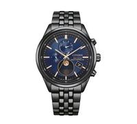 Funkuhr CITIZEN "Funkuhren Mondphase", schwarz, blau, Armbanduhren, Herren, Funkuhr, Quarzuhr, Armbanduhr, Herrenuhr, Edelstahlarmband, analog, Big Date (48871257-0) schwarz, blau