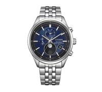 Funkuhr CITIZEN "Funkuhren Mondphase", silberfarben, blau, Armbanduhren, Herren, Funkuhr, Quarzuhr, Armbanduhr, Herrenuhr, Edelstahlarmband, analog, Big Date (84796517-0) silberfarben, blau