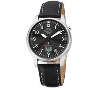 Funkuhr MASTER TIME "Basic", schwarz (schwarz, schwarz), Armbanduhren, Herren, silberfarben, Funkuhr, Armbanduhr, Quarzuhr, Herrenuhr, Datum, Lederarmband (31520364-0) schwarz, schwarz