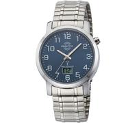 Funkuhr MASTER TIME "Basic", silber (silberfarben, blau), Armbanduhren, Herren, Funkuhr, Armbanduhr, Quarzuhr, Herren, Datum, Leuchtzeiger, Flexband, Zugband (68442136-0) silberfarben, blau