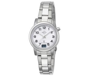 Funkuhr MASTER TIME "Basic", silber (silberfarben, weiß), Armbanduhren, Damen, Funkuhr, Armbanduhr, Quarzuhr, Damenuhr, Datum, Edelstahlarmband (263359-0) silberfarben, weiß