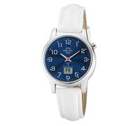 Funkuhr MASTER TIME "Lady Line", weiß (weiß, blau), Armbanduhren, Damen, Funkuhr, Quarzuhr, Armbanduhr, Damenuhr, Lederarmband, analog, digital (69128351-0) weiß, blau