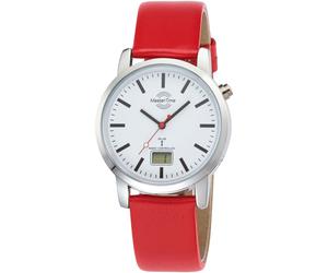Funkuhr MASTER TIME, rot, Armbanduhren, Herren, Funkuhr, Quarzuhr, Armbanduhr, Herrenuhr, Lederarmband, analog, digital (34917863-0) rot