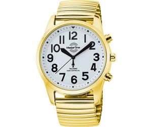 Funkuhr MASTER TIME "Sprechende Funkuhr", gold (goldfarben, weiß), Armbanduhren, Herren, Funkuhr, Quarzuhr, Armbanduhr, Herrenuhr, analog, Flexband, Zugband (29545455-0) goldfarben, weiß