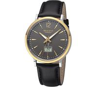 Funkuhr REGENT, gold (schwarz, goldfarben), Armbanduhren, Damen, Funkuhr, Quarzuhr, Armbanduhr, Herrenuhr, Datum, Damenuhr, Lederarmband (91666402-0) schwarz, goldfarben