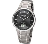 Funkuhr REGENT, grau (silberfarben, schwarz), Armbanduhren, Herren, Funkuhr, Quarzuhr, Armbanduhr, Herrenuhr, Datum, Leuchtzeiger, Titanarmband (61642719-0) silberfarben, schwarz