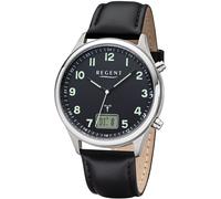 Funkuhr REGENT, schwarz (schwarz, schwarz), Armbanduhren, Damen, Funkuhr, Quarzuhr, Armbanduhr, Herrenuhr, Damenuhr, Lederarmband, Leuchtzeiger (69177927-0) schwarz, schwarz