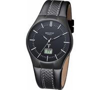 Funkuhr REGENT, schwarz (schwarz, schwarz), Armbanduhren, Herren, Funkuhr, Quarzuhr, Armbanduhr, Herrenuhr, Datum, Lederarmband (731163-0)