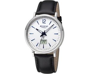 Funkuhr REGENT, schwarz, silberfarben, Armbanduhren, Damen, Funkuhr, Quarzuhr, Armbanduhr, Herrenuhr, Damenuhr, Datum, Lederarmband (86579414-0) schwarz, silberfarben