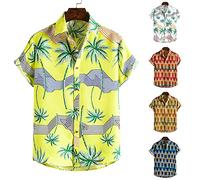 Funky Hawaii Hemd Männer Kurzarm Lässig Button Down Lässig Sommerhemde Freizeit Hemd Oversize Strand Beach Strandhemd Kurzarm Blumenmuster Hawaiihemd