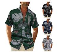 Funky Herren Hawaiihemd Kurzarm Hemden Blumenmuster Sommer Strand Beach Palmen Mens Shirts Hemd im Aloha-Hawaii-Look Button Down Revers Hemden Hawaiihemd