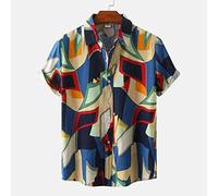 Funky Kurzarm-Hawaiihemd Für Herren - Unregelmäßige Geometrische Bedruckte Strickjacke Mit Knöpfen, Sommerurlaub, Strand, Schicke Bluse, Blau, Lockeres, Lässiges Party-Aloha-Hemd, Männliche Ge
