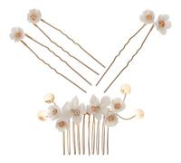 FUNNETOYU Elegante Haarnadel U Förmig Brautblumen Haarnadel aus Legierung und Keramik 4 Stück Haarstäbe als Brauthaarstab für Cosplay und Bankett mit Zartem Design