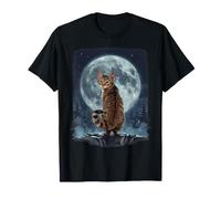 Funny Cat Full Moon Cat Artwork Mystical Feline Nature Scene T-Shirt