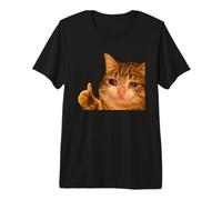 Funny Crying Tabby Cat Meme Thumbs-up Weird Cat Face Meme Premium T-Shirt