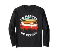 Funny Pilot I'd Rather Be Flying Retro C172 Airplane Langarmshirt