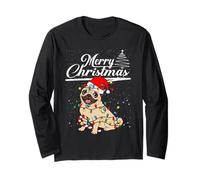 Funny Pug Dog Christmas Lights Santa Hat Candy Cane Xmas Langarmshirt