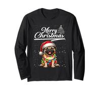 Funny Pug Dog Christmas Lights Santa Hat Candy Cane Xmas Langarmshirt
