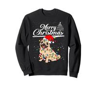 Funny Pug Dog Christmas Lights Santa Hat Candy Cane Xmas Sweatshirt