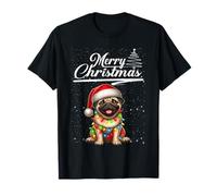 Funny Pug Dog Christmas Lights Santa Hat Candy Cane Xmas T-Shirt