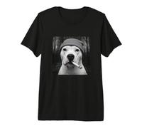 Funny Smoking White Pitbull Dog Meme Cigarette Grunge Beanie Premium T-Shirt