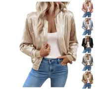 Funnyrap Bomberjacke Damen Kurze Glitzer Blouson Sweatjacke mit Reißverschluss Pilotenjacke Blouson Jacke Pilotenjacke Langarm Übergangsjacke Leichte Outwear Fliegerjacke Karneval Party Kostüm