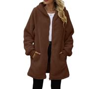Funnyrap Damen Teddy Fleece Kapuzenpullover Mantel mit Reißverschluss Oversized Fleecejacke Lässiger Kapuzenjacke Lang Flauschige Zip Sweatjacke Warme Winter Kapuzenpulli mit Taschen für Winter